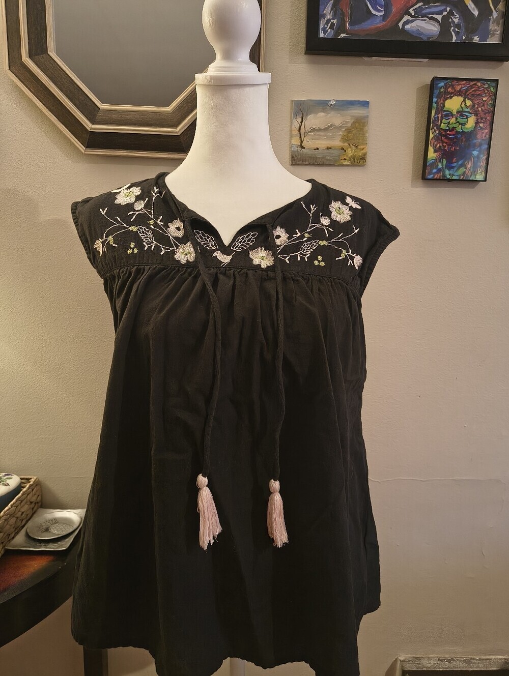 AJIO Black Embroidered Boho Tassel Tunic